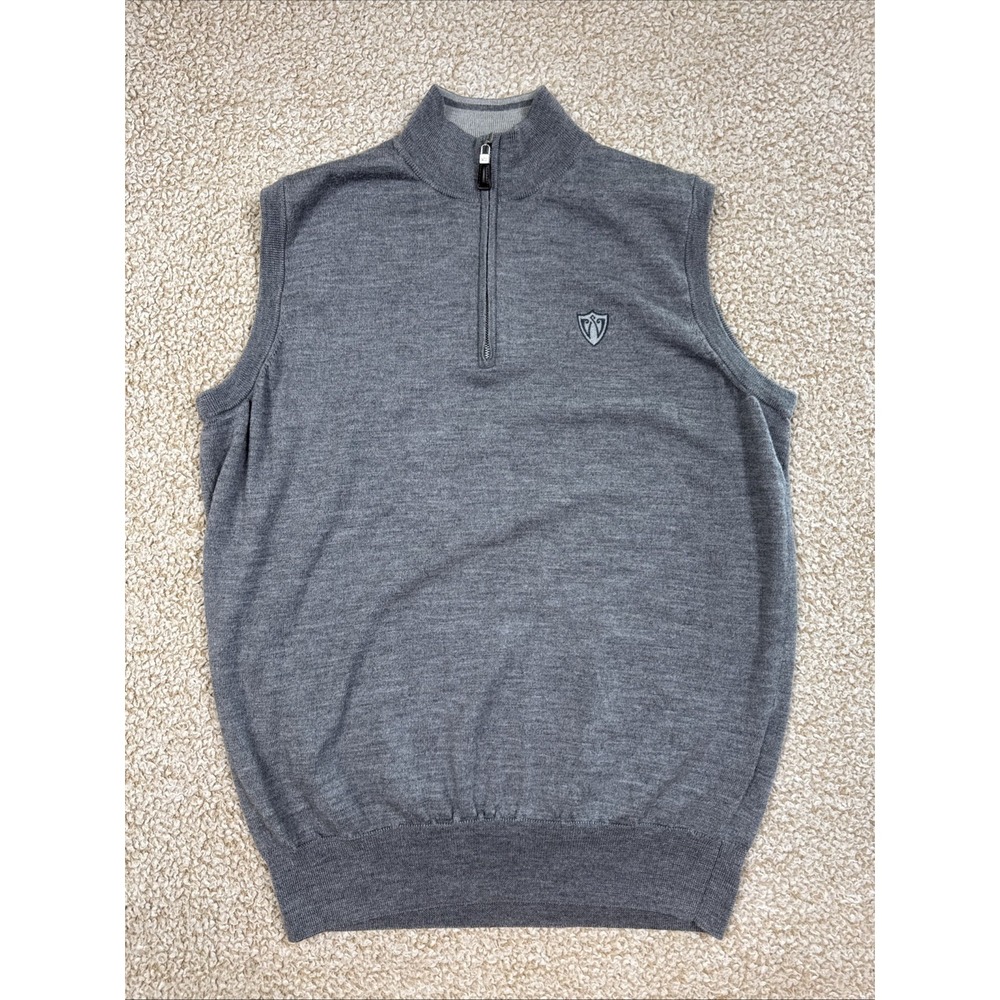 Peter Millar Sweater Vest Mens Large Gray Merino Wool Knit 1/4 Zip Golf Pullover